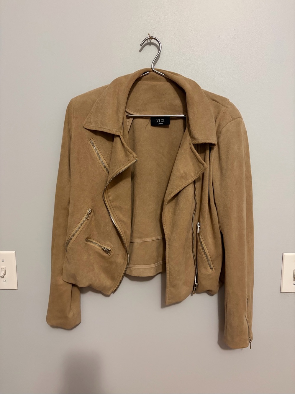 VICI Tan Suede Asymmetrical Moto Jacket